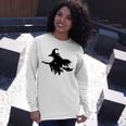 Halloween Scary Old Witch On Broom Art Design Pattern Unisex Long Sleeve Gifts for Her