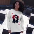 Halloween Sugar Skull With Red Floral Halloween By Mesa Cute Long Sleeve T-Shirt Gifts for Her