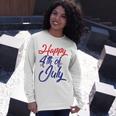 Happy 4Th Of July Dark Red Blue Text Unisex Long Sleeve Gifts for Her