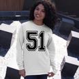 Number 51 College Sports Team Style In Black 2 Sided Long Sleeve T-Shirt Gifts for Her