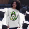 One Lucky Cna Messy Bun Shamrocks St Patricks Day Unisex Long Sleeve Gifts for Her