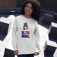 Pro Trump Ultra Mega Messy Bun Usa Flag Anti Joe Biden Long Sleeve T-Shirt T-Shirt Gifts for Her