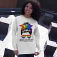 Proud Mom Messy Hair Bun Lgbtq Rainbow Flag Lgbt Pride Ally V3 Long Sleeve T-Shirt Gifts for Her