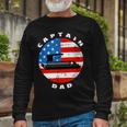 Captain Dad Pontoon Boat Retro Us Flag 4Th Of July Boating Long Sleeve T-Shirt Gifts for Old Men