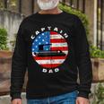 Captain Dad Pontoon Boat Retro Us Flag 4Th Of July Boating Zip Long Sleeve T-Shirt Gifts for Old Men