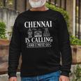 Chennai India City Skyline Map Travel Long Sleeve T-Shirt Gifts for Old Men