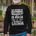 February 1934 Birthday Life Begins In February 1934 Long Sleeve T-Shirt Gifts for Old Men