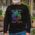 Just A Girl Who Loves Tigers Retro Vintage Rainbow Graphic Long Sleeve T-Shirt T-Shirt Gifts for Old Men
