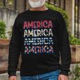 Retro Vintage America Red Blue And White 4Th July Patriotic Long Sleeve T-Shirt Gifts for Old Men