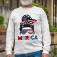 4Th Of July Merica Sunglasses Classy Mom Life Messy Bun Long Sleeve T-Shirt Gifts for Old Men
