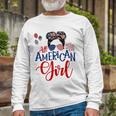 All American Girl 4Th Of July Messy Bun Sunglasses Usa Flag Long Sleeve T-Shirt T-Shirt Gifts for Old Men