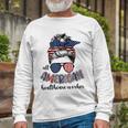 All American Healthcare Worker Nurse 4Th Of July Messy Bun Long Sleeve T-Shirt Gifts for Old Men