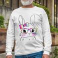 Cute Bunny Rabbit Face Tie Dye Glasses Girl Happy Easter Day Unisex Long Sleeve Gifts for Old Men