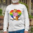 Cute Orange Tabby Cat Skateboarder Rainbow Heart Skater Long Sleeve T-Shirt T-Shirt Gifts for Old Men