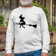 Halloween Young Scary Witch On Broom Pattern Unisex Long Sleeve Gifts for Old Men