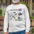 Map Of Missouri Landmarks Major Cities Roads Flag Long Sleeve T-Shirt T-Shirt Gifts for Old Men
