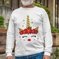 New Christmas Unicorn Face Santicorn Poinsettia Crown Cute Unisex Long Sleeve Gifts for Old Men