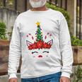 New Christmas Unicorn Face Santicorn Poinsettia Crown Cute V2 Unisex Long Sleeve Gifts for Old Men