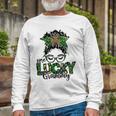 One Lucky Grammy St Patricks Day Messy Bun Leopard Unisex Long Sleeve Gifts for Old Men