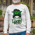 One Lucky Mama Messy Bun Shamrock St Patricks Day Unisex Long Sleeve Gifts for Old Men