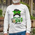 One Lucky Mama St Patricks Day Irish Shamrock Messy Bun Mom Unisex Long Sleeve Gifts for Old Men