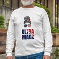 Pro Trump Ultra Mega Messy Bun Usa Flag Anti Joe Biden Long Sleeve T-Shirt T-Shirt Gifts for Old Men