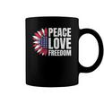 Peace Love Freedom America Usa Flag Sunflower Coffee Mug