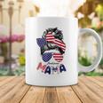4Th Of July American Mama Messy Bun Mom Life Patriotic Mom Coffee Mug Funny Gifts