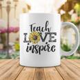 Teach Love Inspire Sunflower Teacher Inspirational Quotes Cute Lettering Coffee Mug Funny Gifts