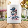Yes Im An Ultra Maga Girl Proud Of It Usa Flag Messy Bun Coffee Mug Unique Gifts