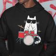 Funny Cat Wearing Sunglasses Playing Drums Drum Kit Musician Hoodie Unique Gifts
