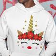 New Christmas Unicorn Face Santicorn Poinsettia Crown Cute Hoodie Funny Gifts