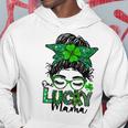 One Lucky Mama Messy Bun Shamrock St Patricks Day Hoodie Funny Gifts