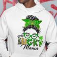 One Lucky Mama St Patricks Day Irish Shamrock Messy Bun Mom Hoodie Funny Gifts