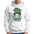 One Lucky Mama Messy Bun Shamrock St Patricks Day Hoodie