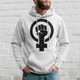 Feminist Raised Fist - Distressed Fitted Hoodie Gifts for Him