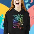Just A Girl Who Loves Tigers Retro Vintage Rainbow Graphic Women Hoodie Gifts for Her
