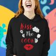 Kiss The Cook Chef Cooking Love Big Red Heart Valentines Day Women Hoodie Gifts for Her