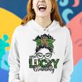 One Lucky Grammy St Patricks Day Messy Bun Leopard Women Hoodie Gifts for Her