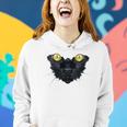 Womens Black Cat Yellow Eyes Kitty Kitten Cat Face Women Hoodie Gifts for Her