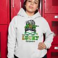 One Lucky Grammy Messy Bun Leopard St Patricks Day Women Hoodie Funny Gifts