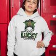 One Lucky Grammy St Patricks Day Messy Bun Leopard Women Hoodie Funny Gifts