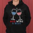 Red Wine And Blue Funny 4Th Of July Wine Lover Patriotic Women Hoodie