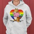 Cute Orange Tabby Cat Skateboarder Rainbow Heart Skater Women Hoodie