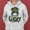 One Lucky Grammy St Patricks Day Messy Bun Leopard Women Hoodie