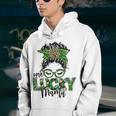 One Lucky Mama St Patricks Day Leopard Messy Bun Youth Hoodie