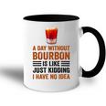 A Day Without Bourbon Is Like Just Kidding I Have No Idea Funny Saying Bourbon Lover Drinker Gifts Accent Mug