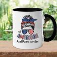 All American Healthcare Worker Nurse 4Th Of July Messy Bun Accent Mug