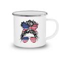 4Th Of July American Flag Patriotic Daughter Messy Bun Usa Camping Mug