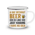 A Day Without Beer Is Like Just Kidding I Have No Idea Funny Saying Beer Lover Camping Mug